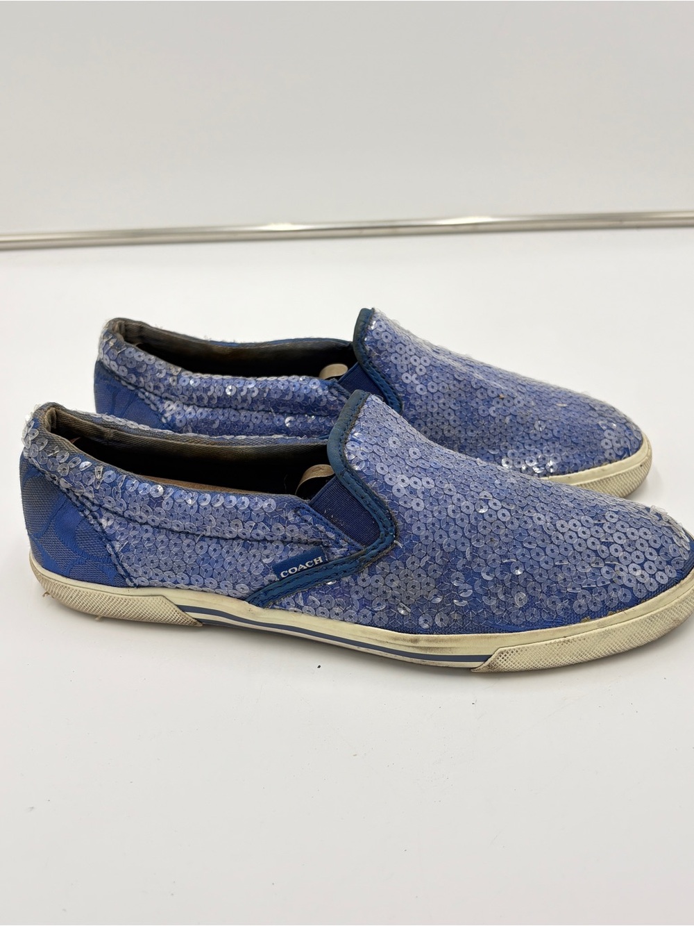 Coach Kivy Blue Periwinkle Fairycore Sequin Slip On Sneakers Women’s Size 7.5